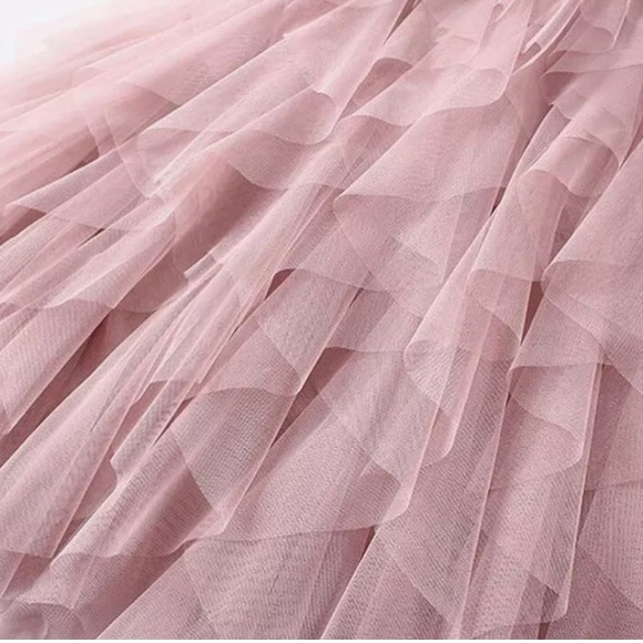 SOHO Apparel Coquette Light Pink Ruffle Tulle Lined Maxi Skirt Size XL - Picture 5 of 7
